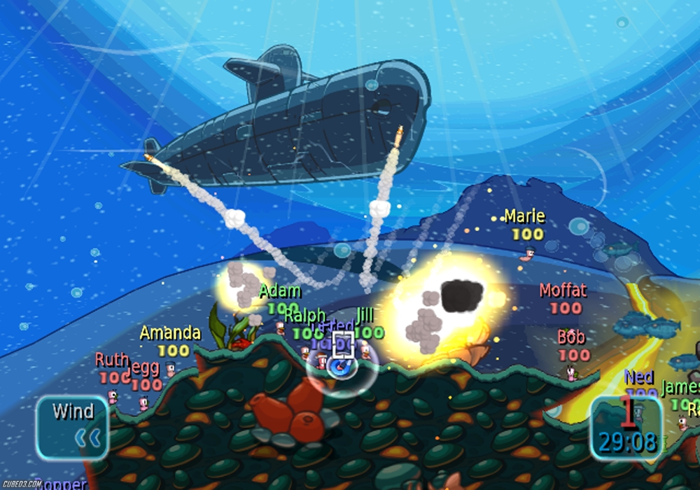 Screenshot for Worms: Battle Islands (Hands-On) on Wii