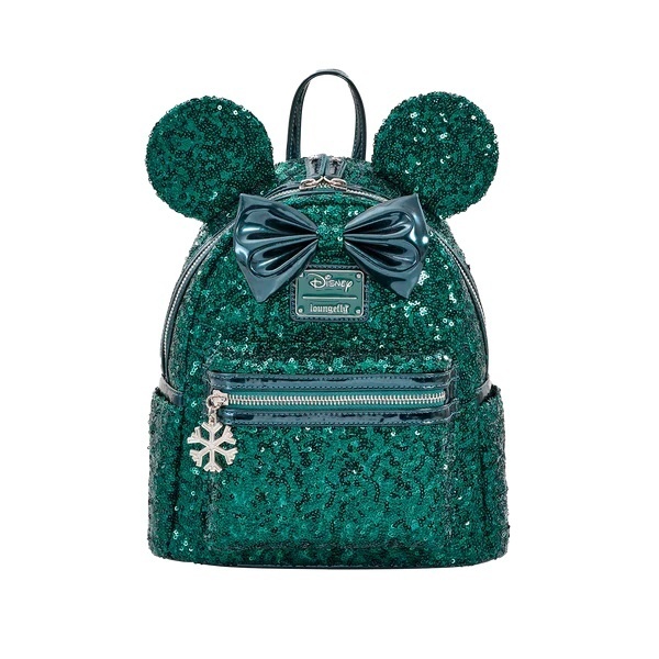 Image for Review: Loungefly Disney Minnie Mouse Green Sequin Mini Backpack