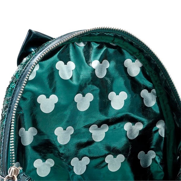 Image for Review: Loungefly Disney Minnie Mouse Green Sequin Mini Backpack
